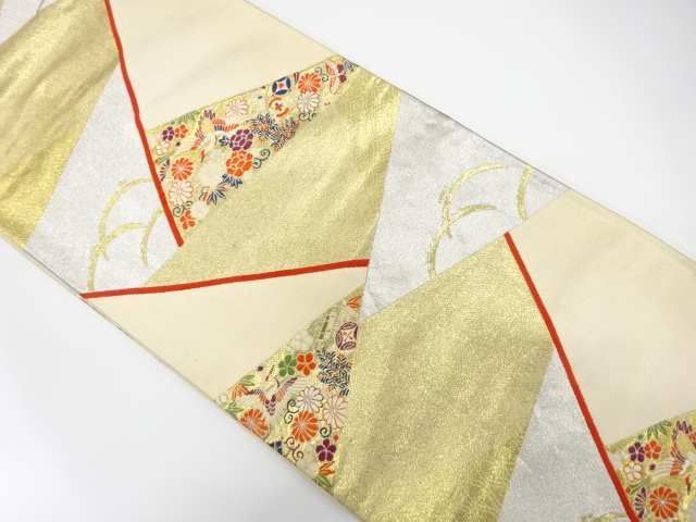 JAPANESE KIMONO / ANTIQUE FUKURO OBI / SILK / WOVEN CRANE